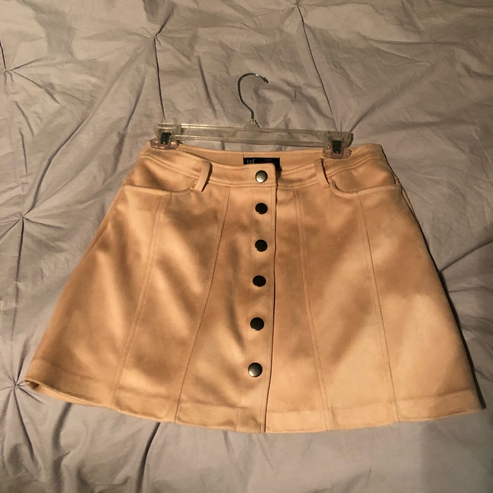 Blush suede leather mini skirt